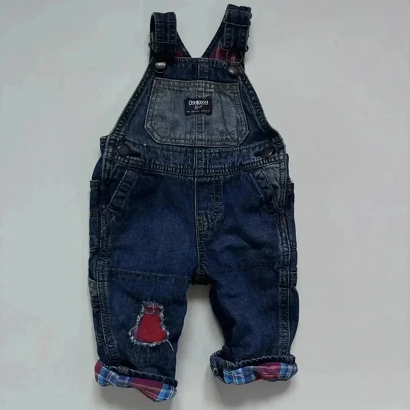 6M Osh Kosh Flannel Lined Denim Overalls - Picture 2 of 7